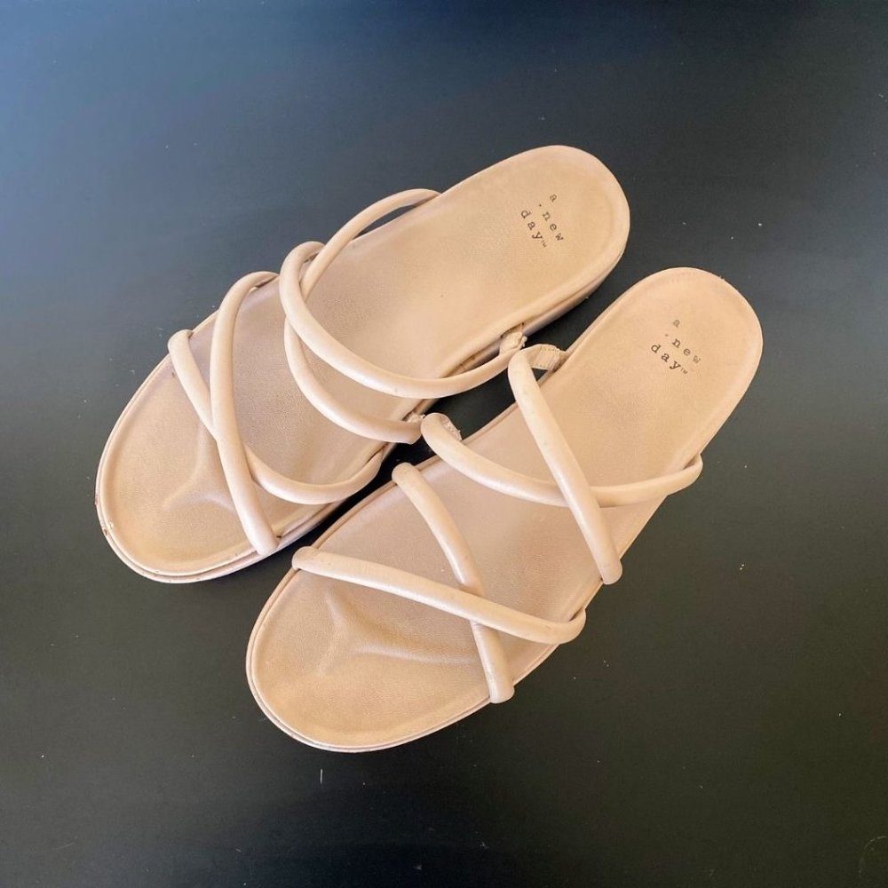 A New Day Nude Strappy Chunky Platform Sandal Womens 8.5